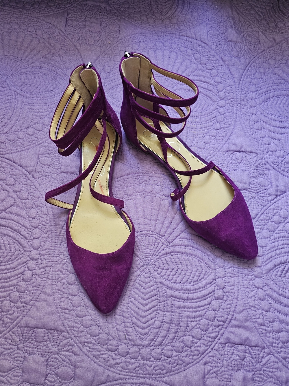 Jessica Simpson Magenta Strappy Pointed Flats Suede Leather US Size 7.5